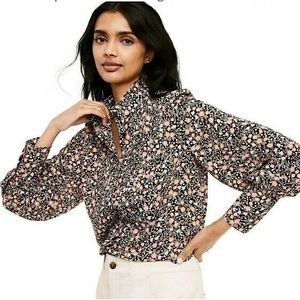 Nili Lotan Black and Pink Floral Blouse